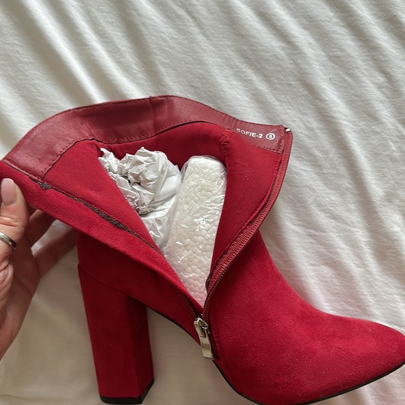 Suede Red Ankle Boots. Size 5. - Picture 3 of 3
